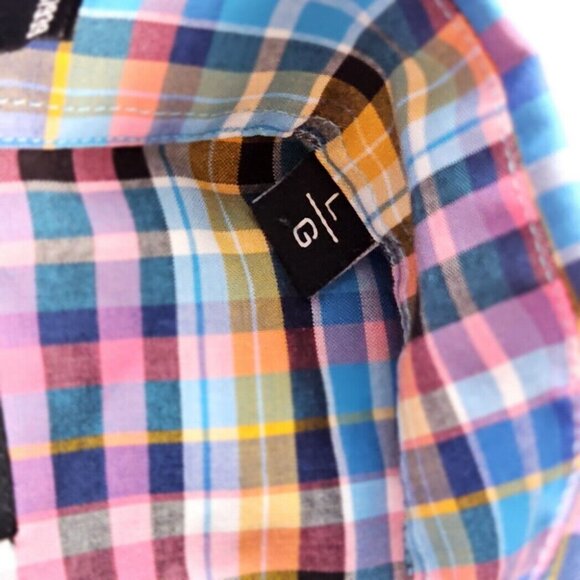 Bill & Blass Plaid Shirt Non Iron Button-Down Colorful Checkered Pattern Mens L - Picture 9 of 10